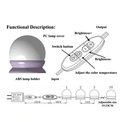 "Adjustable LED Vanity Mirror Lights – Pack of 10 Bright Bulbs for Professional Makeup Application | Provides Perfect Illumination for Flawless Looks"