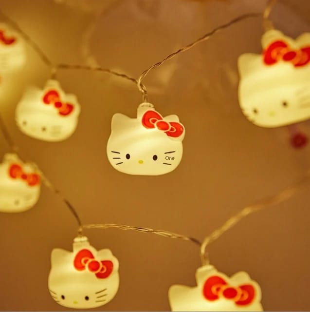 "Hello Kitty String Lights featuring 10 LED bulbs, USB & battery powered, ideal for room décor and parties. Cute and functional lighting for bedrooms and special events."
