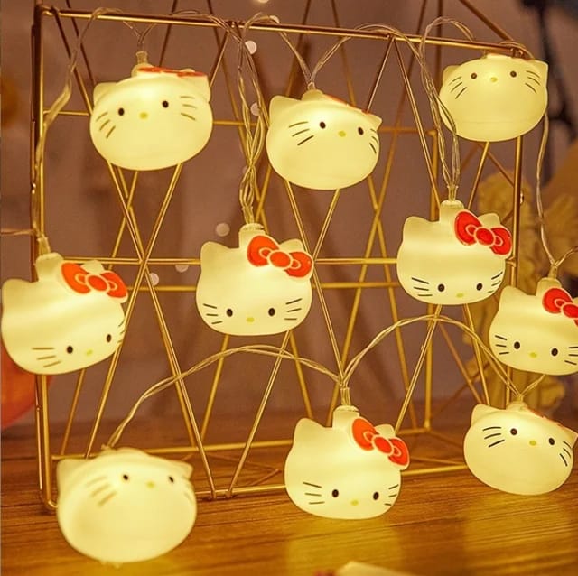 "Hello Kitty String Lights featuring 10 LED bulbs, USB & battery powered, ideal for room décor and parties. Cute and functional lighting for bedrooms and special events."