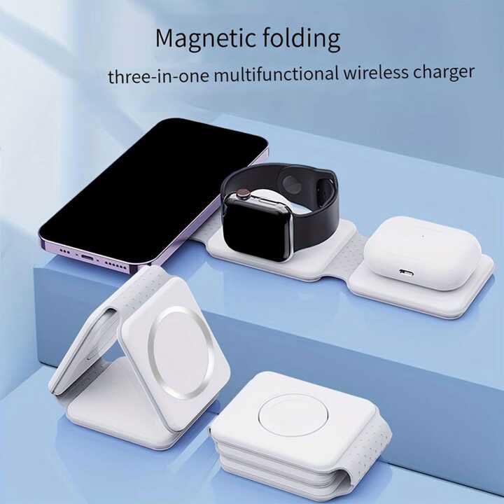 "3-in-1 Fast Wireless Charger – Charge Phone, Smartwatch & Earbuds Together | Sleek, Space-Saving Design Perfect for Home & Office"