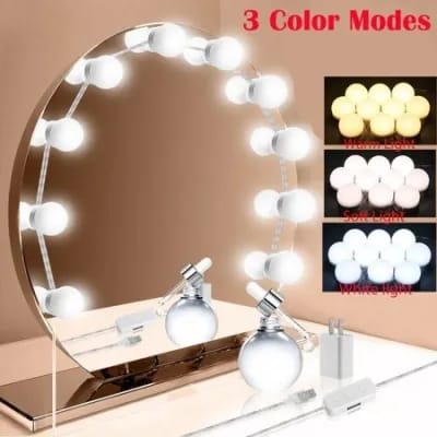 "Professional Makeup Vanity Mirror Lights – 10 LED Bulbs with Adjustable Brightness and 3 Modes for Enhanced Beauty Application and Grooming"