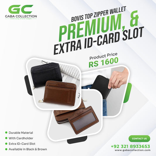 "Bovis High Quality Zipper Wallet in Black and Brown – Spacious Design with Extra D-Card Slot, Premium Quality Construction, Secure Top Zipper Closure, Perfect for Carrying Cash, Cards, and IDs