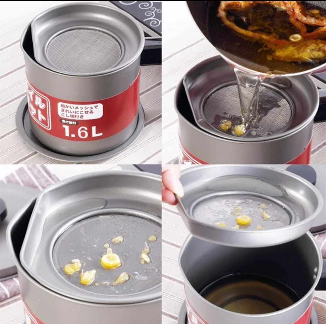 "Premium Grease Strainer Pot - High-Quality Oil Filter and Storage Solution for Efficient Kitchen Grease Management | Durable design for easy filtering and storage."