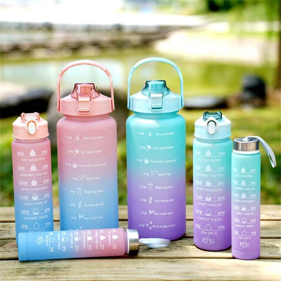 "Group of three high-quality, BPA-free plastic water bottles, emphasizing their durability and 3-in-1 packaging."