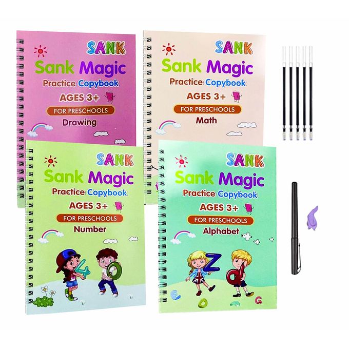 Magic Book 4 PCS Set with Reusable Pages, Ideal for Kids’ Writing Practice