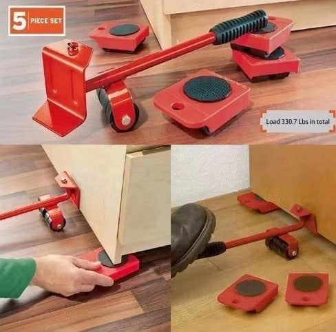 "Versatile 5-in-1 furniture mover tool featuring various attachments for effortlessly lifting and moving heavy items around the home or office."