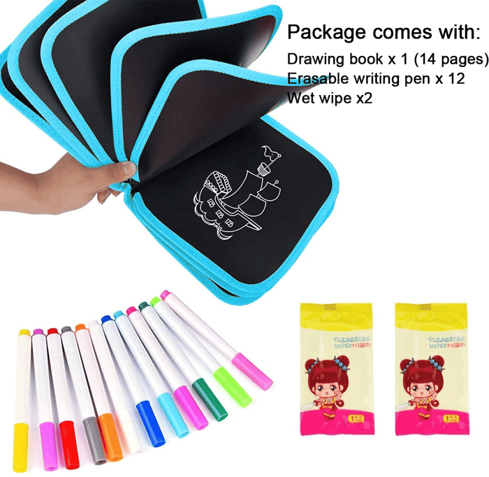 "Erasable drawing book with reusable pages, offering a Montessori-inspired, mess-free option for kids’ art."