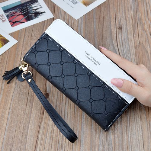 "Forever Young Women’s Long Clutch in Black, Red, Green, Pink, and Blue. The clutch features a sleek, stylish design with a spacious interior and a built-in cardholder, ideal for organizing essentials and adding elegance to any outfit."