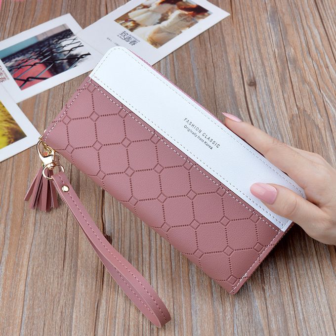 "Forever Young Women’s Long Clutch in Black, Red, Green, Pink, and Blue. The clutch features a sleek, stylish design with a spacious interior and a built-in cardholder, ideal for organizing essentials and adding elegance to any outfit."