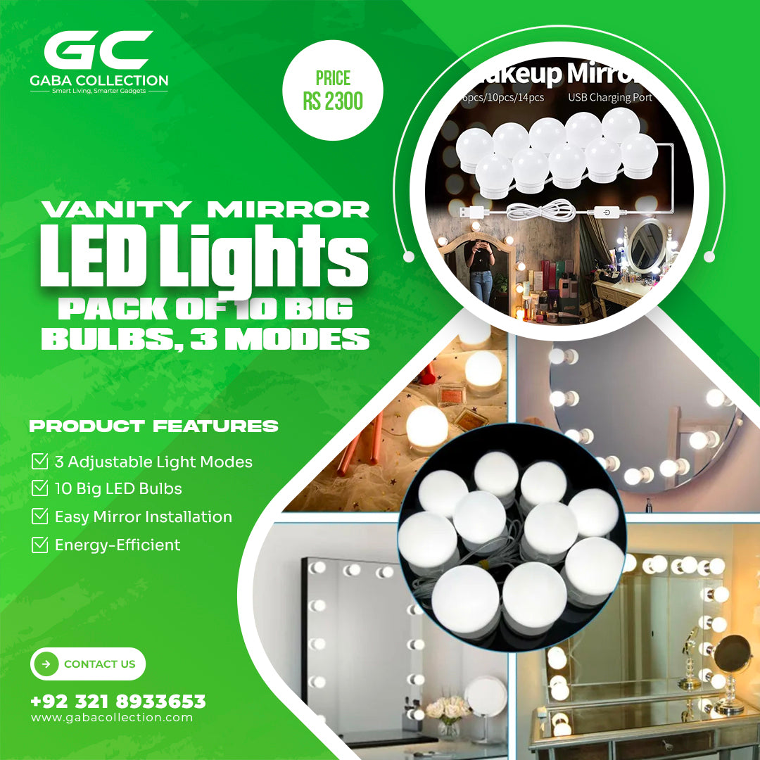 "Vanity Mirror Lights – 10 LED Bulbs with 3 Brightness Modes | Ideal for Makeup, Adjustable for Professional-Quality Lighting"