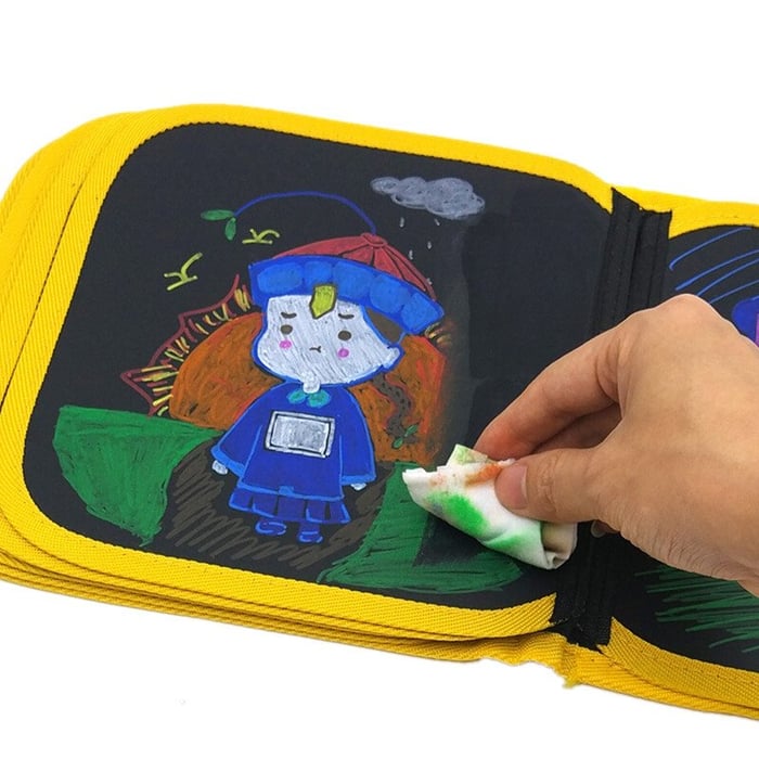 "Reusable erasable doodle book for children, providing a clean and mess-free drawing solution for young artists."