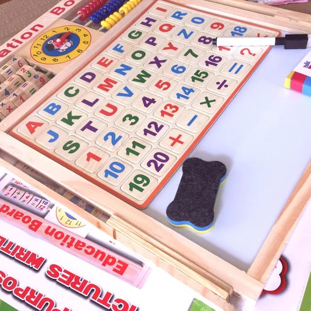 "Kids' magnetic wooden writing board featuring a versatile design for learning and creative play, with educational tools to support skill development and fun activities."