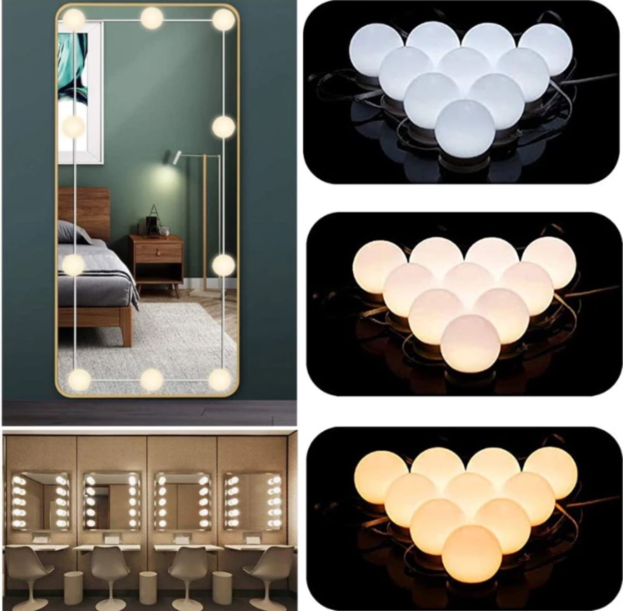 "LED Vanity Mirror Lights – 10-Pack with Big, Bright Bulbs and 3 Lighting Modes | Perfect for Makeup Artists to Achieve Ideal Lighting"