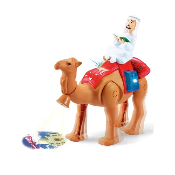 "Battery-operated camel toy with lights and sounds, featuring an interactive design for fun and educational playtime for kids."