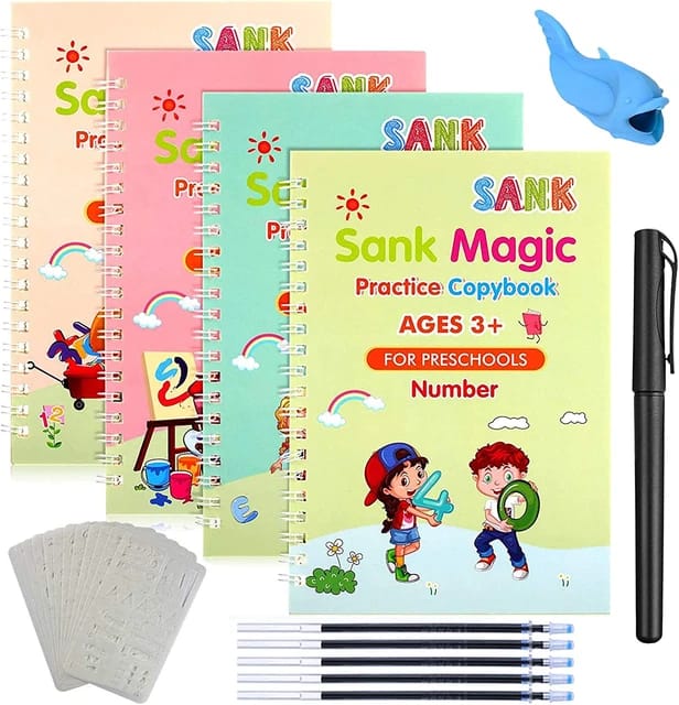 Magic Book 4 PCS Set with 10 Refills, Pen, and Gripper for Interactive Learning