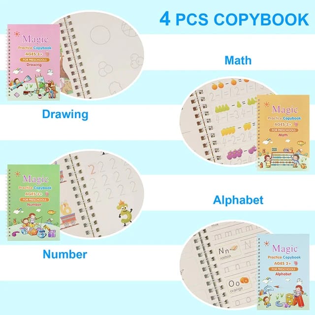 Fun Learning Magic Book Set: 10 Refills, Pen with Gripper for Easy Writing