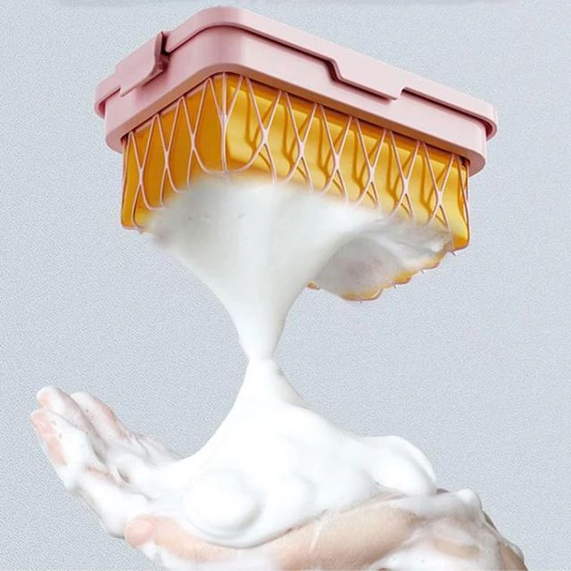 "Colorful 2-in-1 Bubble Mesh Soap Holder - Dual-function mesh pouch for easy lathering and mess-free soap storage, perfect for vibrant bathroom décor."