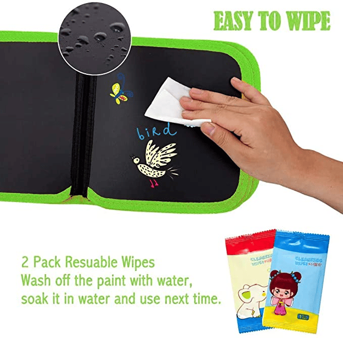 "Mess-free erasable doodle book with reusable pages, ideal for fostering creativity and drawing skills in kids."
