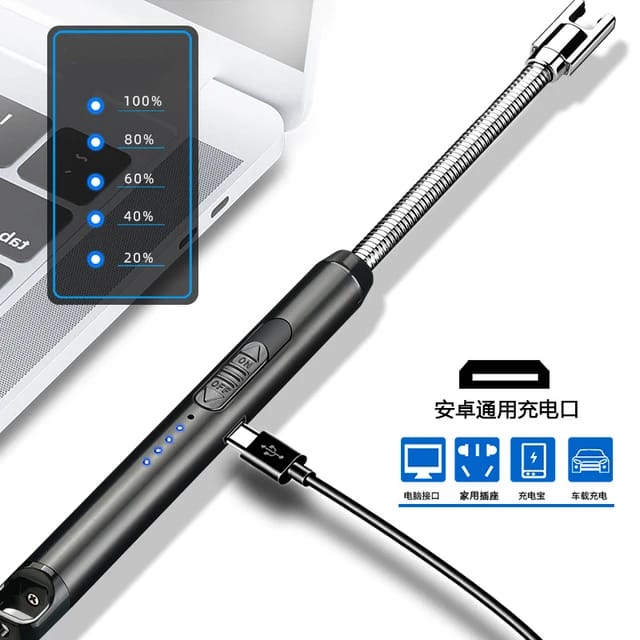 "Modern Flame USB rechargeable lighter with a sleek, eco-friendly design, windproof feature, and flexible functionality."