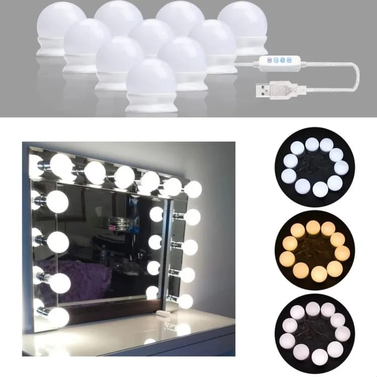 "Vanity Mirror Lights – Pack of 10 Bright LED Bulbs with 3 Adjustable Modes for Flawless Makeup Application | Ideal for Professional and Home Use"