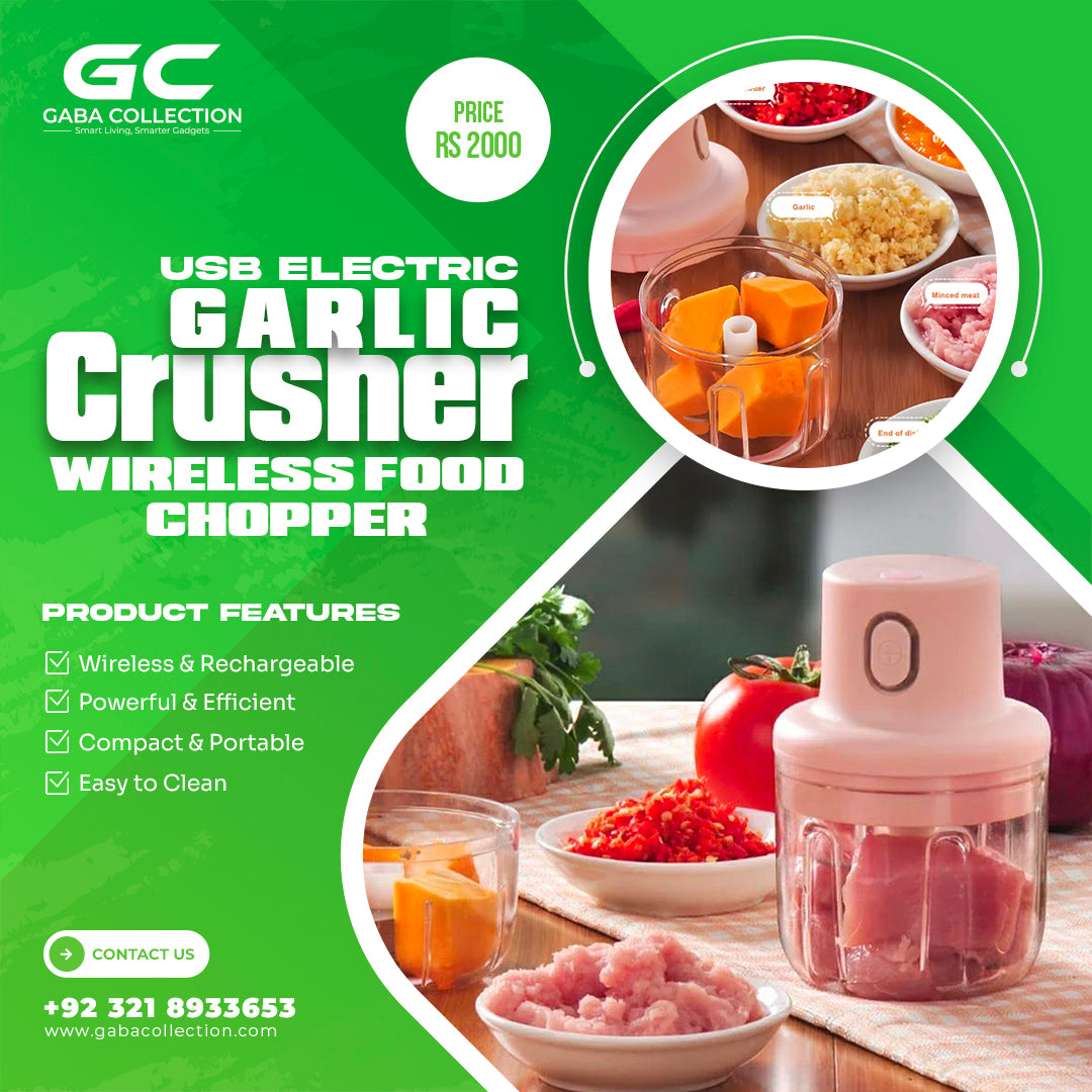 "USB Electric Garlic Crusher – Compact Wireless Food Chopper & Mixer for Effortless Garlic, Vegetable, and Spice Preparation"