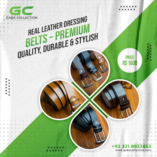  "Premium real leather dressing belts in high-quality black, brown, and light brown options, offering durability and style for any occasion. Perfect for both formal and casual wear."