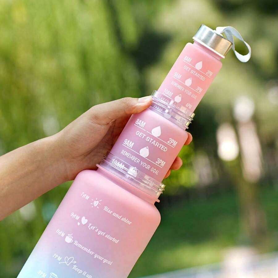 "Three transparent water bottles made of durable, BPA-free plastic, displayed as a 3-in-1 pack."