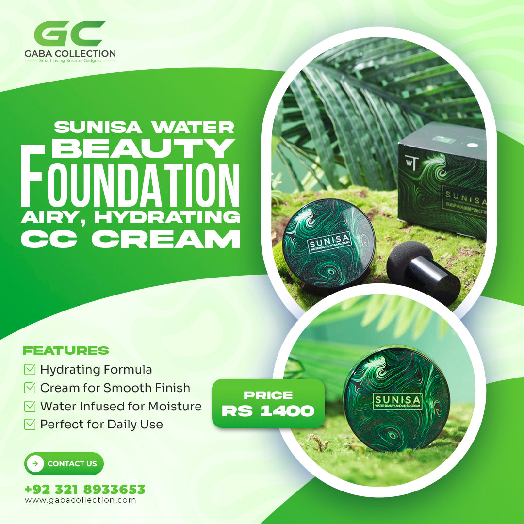 "Sunisa Water Beauty Foundation – Air Cushion CC Cream with Hydrating Formula and Flawless Finish, Lightweight Coverage for All Skin Types, Long-Lasting Wear, Compact and Portable for On-the-Go Use"