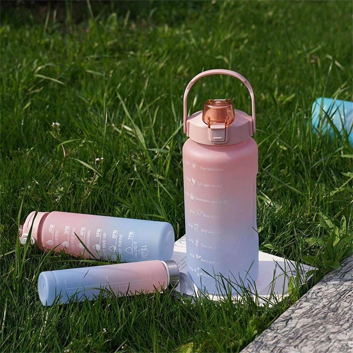 "Three robust water bottles made from BPA-free plastic, included in a 3-in-1 durable set."