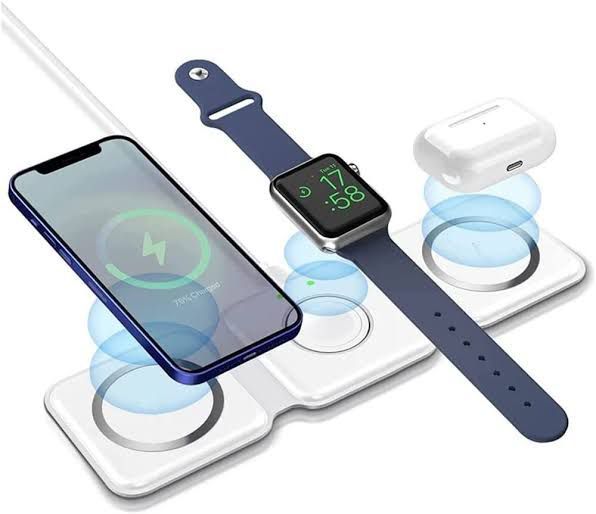 "Ultimate 3-in-1 Fast Wireless Charger – Charge Phones, Smartwatches & Earbuds Together | Space-Saving, Sleek Design for Quick Power at Home & Office"
