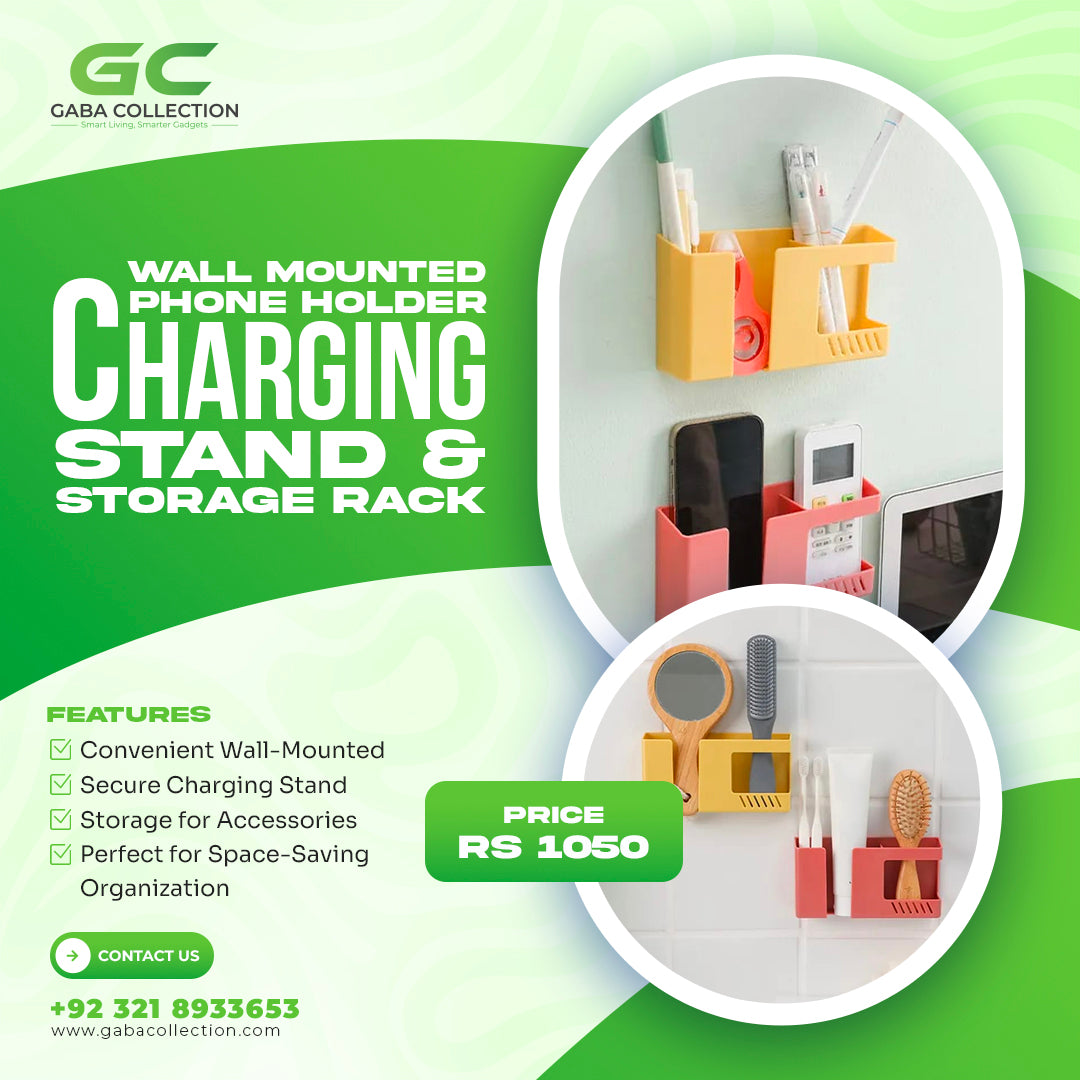 "Wall Mounted Mobile Phone Holder with Charging Stand, featuring a multi-functional rack shelf and storage box for organizing devices, keys, and essentials. Stylish design enhances any decor while providing a convenient charging solution."