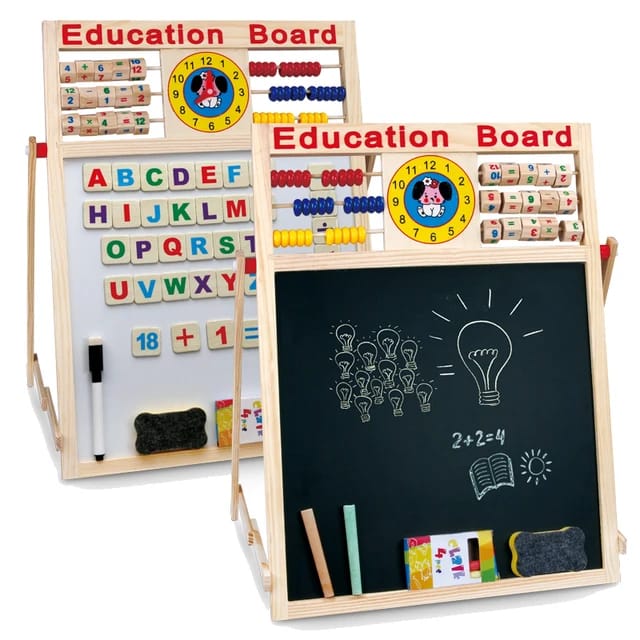 "Kids' magnetic wooden writing board featuring a versatile design for learning and creative play, with educational tools to support skill development and fun activities."