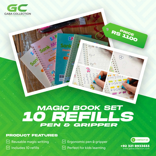 "Magic Book 4 PCS Set – 10 Refills, Pen & Gripper for Fun Learning"